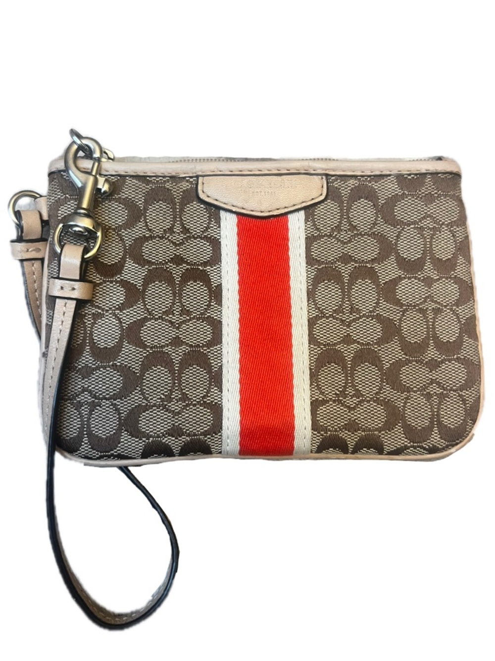 Coach Orange Varsity Stripe Signature Jacquard Wristlet